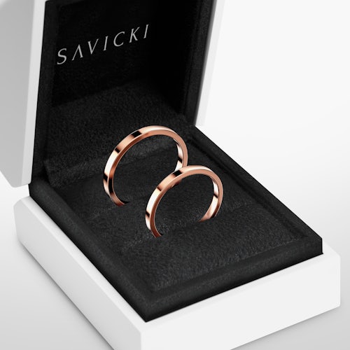 Obrączki ślubne: różowe złoto, płaskie, 2 mm